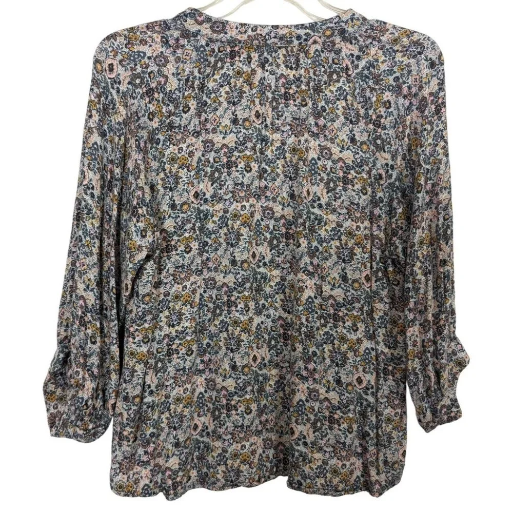 Roan + Ryan 3/4" balloon sleeve V neck floral print pull over blouse size S - Picture 9 of 12